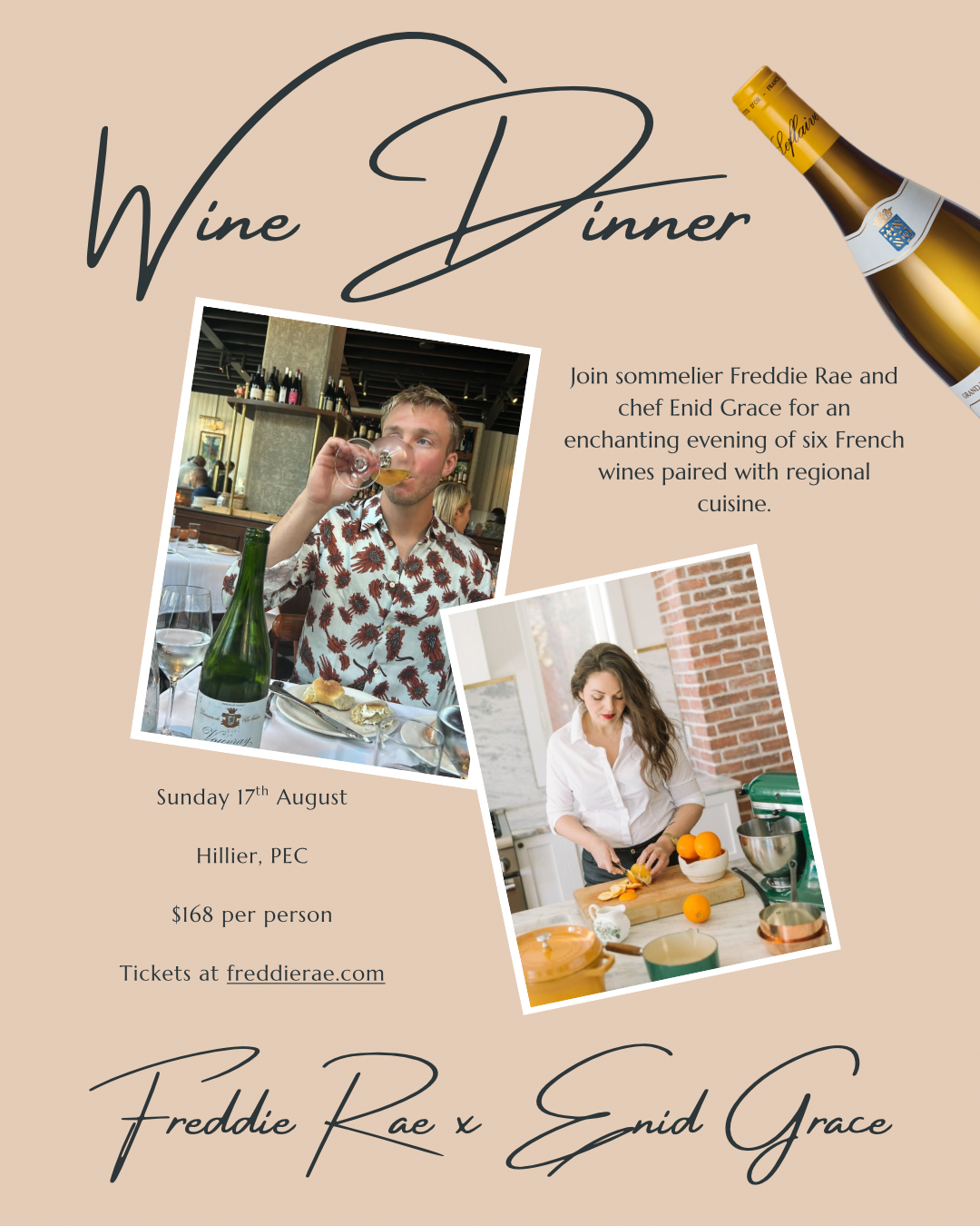 Wines Pairing Dinner with Enid Grace - Sunday 17th August