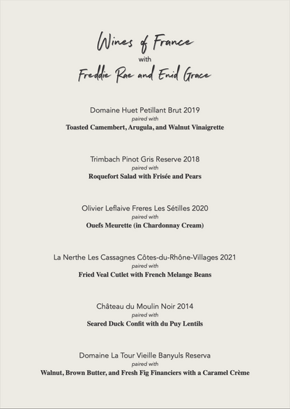 Wines of France Dinner with Enid Grace - Sunday 27th July