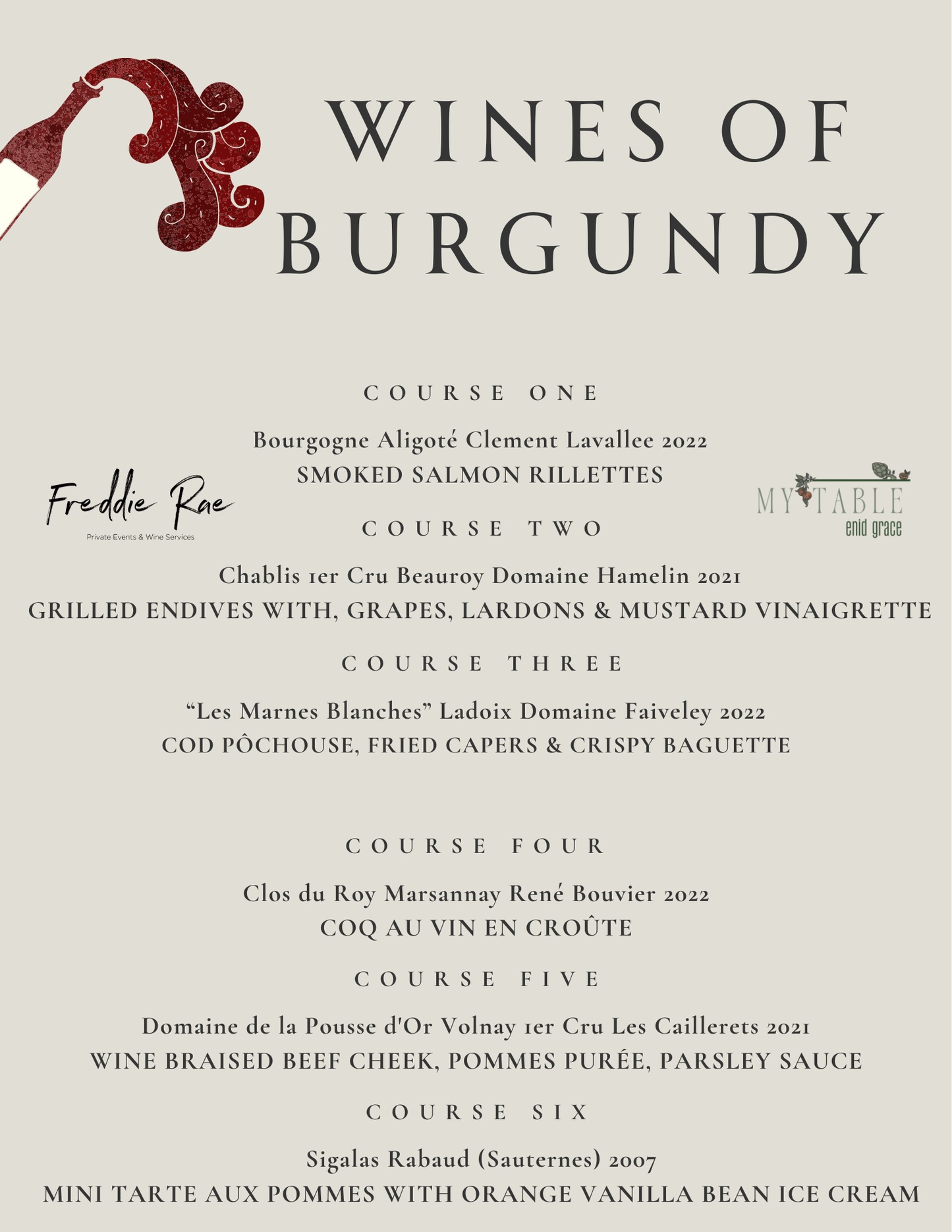 Wines of Burgundy Dinner with Enid Grace - Sunday, 1st March