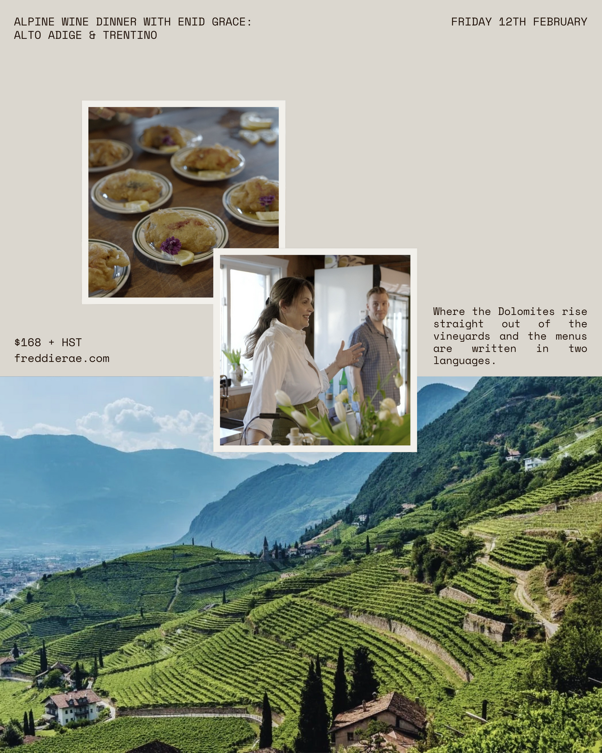 Alpine Wine Dinner with Enid Grace: Alto Adige & Trentino - 12th February