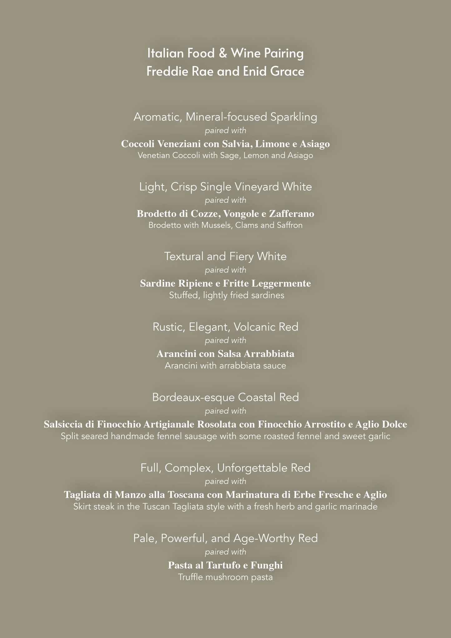 Wines of Italy with Enid Grace - Sunday 13th April