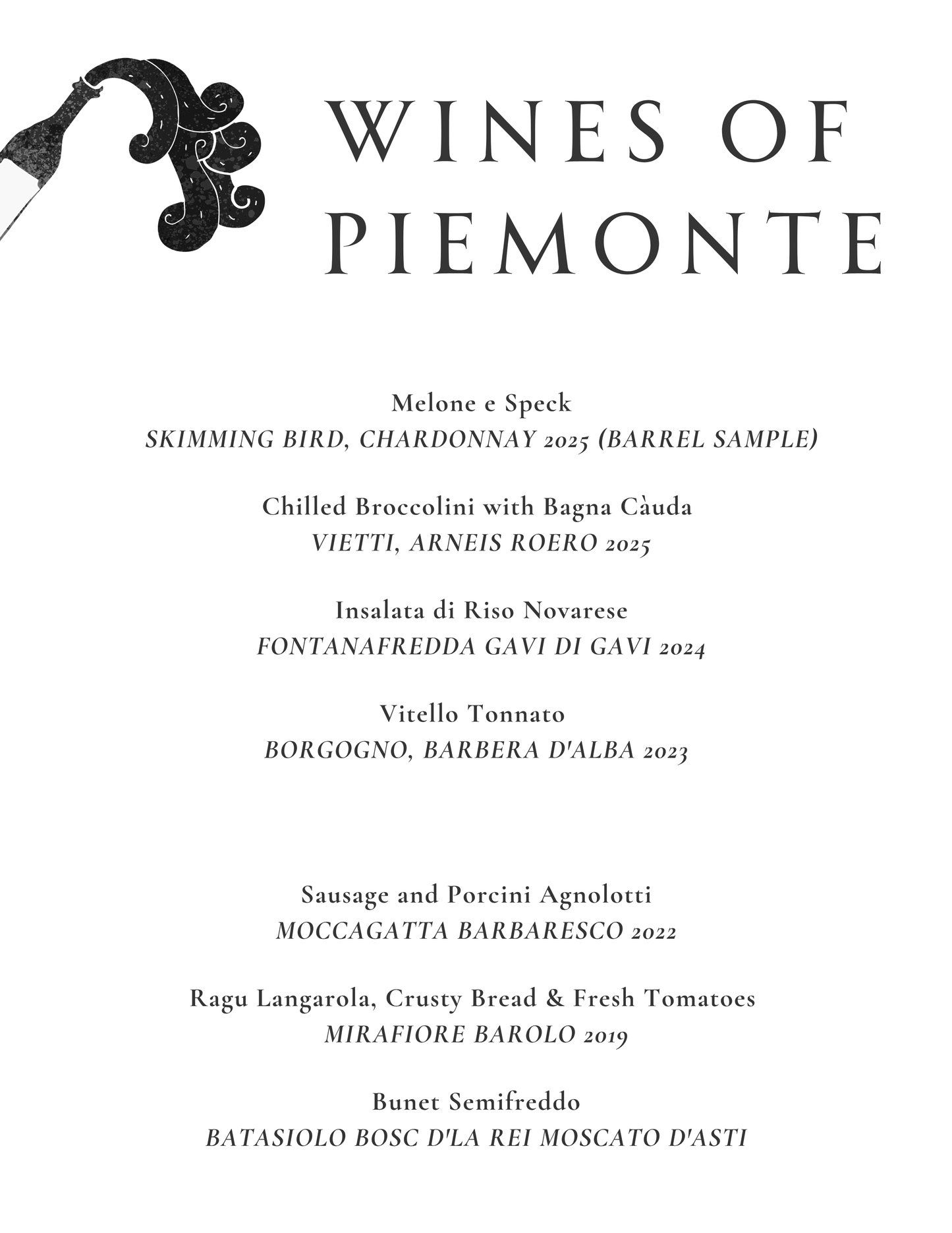 Wines of Piemonte Dinner with Enid Grace - Friday 3rd July