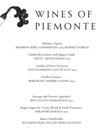Wines of Piemonte Dinner with Enid Grace - Friday 3rd July