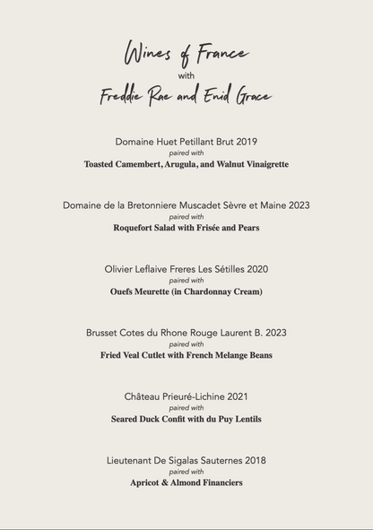 Wines Pairing Dinner with Enid Grace - Sunday 17th August