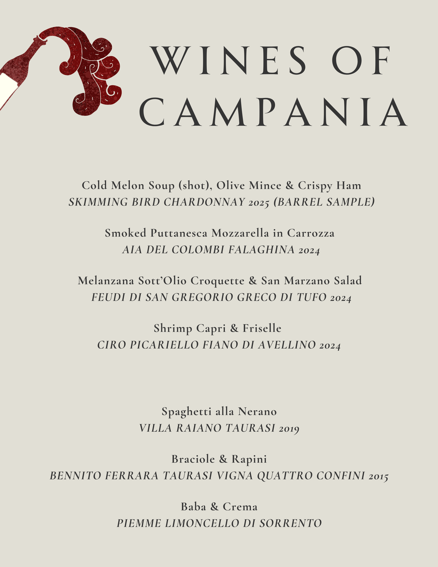 Wines of Campania Dinner with Enid Grace - Saturday 6th June